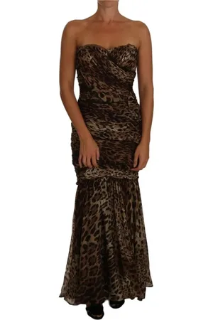 Dolce & Gabbana Femme, Robes, Brun, Taille: 38 FR Robe longue en mousseline de soie imprimé léopard