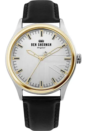 Ben Sherman Homme, Accessoires, Noir, Taille: ONE Size Montre analogique en acier inoxydable avec bracelet en cuir