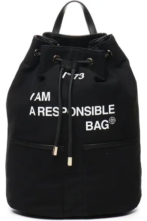 V°73 Femme, Sacs, Noir, Taille: ONE Size Sac à dos en toile noir avec impression slogan