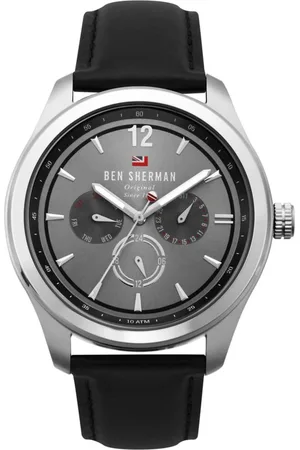 Ben Sherman Homme, Accessoires, Noir, Taille: ONE Size Montre analogique en acier inoxydable et cuir