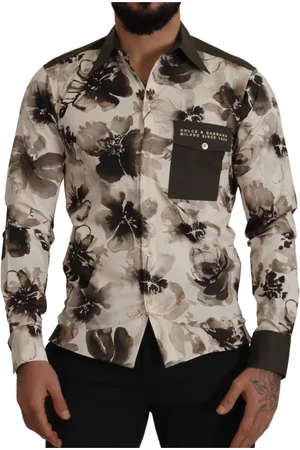 Dolce & Gabbana Homme, Chemises, Multicolore, Taille: S Chemise en Coton Imprim Floral Vert