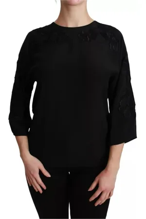 Dolce & Gabbana Femme, Blouses et Chemises, Noir, Taille: 42 FR Chemisier en Soie Noir Brodé Floral
