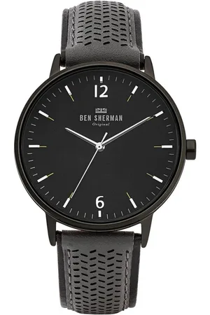 Ben Sherman Homme, Accessoires, Noir, Taille: ONE Size Montre analogique en cuir noir à quartz