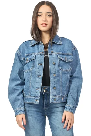 Guess Femme, Vestes, Bleu, Taille: 38 FR Veste Trucker en Denim Bleu avec Coupe Oversize