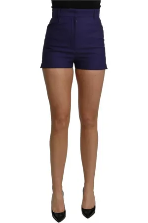 Dolce & Gabbana Femme, Shorts, Bleu, Taille: 36 FR Shorts Bleu Taille Haute en Mélange de Soie