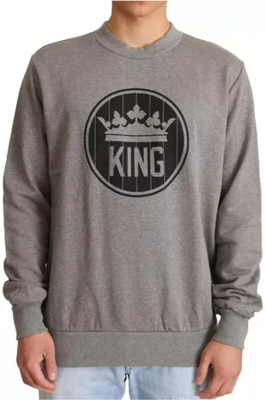 Dolce & Gabbana Homme, Sweatshirts et sweats à capuche, Gris, Taille: 4XL Pull en coton gris avec couronne royale