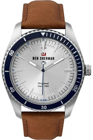 Ben Sherman Homme, Accessoires, Brun, Taille: ONE Size Montre analogique en cuir gris à quartz