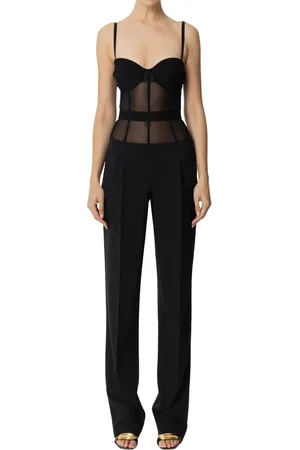 Elisabetta Franchi Femme, Combinaisons et Ensembles, Noir, Taille: 42 FR Pantalon Noir au Design Élégant