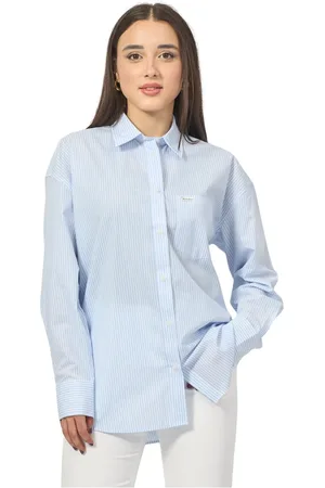 Guess Femme, Blouses et Chemises, Bleu, Taille: 38 FR Chemise Oversize à Rayures Bleues