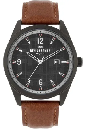Ben Sherman Homme, Accessoires, Brun, Taille: ONE Size Montre en acier inoxydable avec bracelet en cuir à quartz