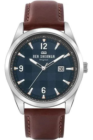 Ben Sherman Homme, Accessoires, Brun, Taille: ONE Size Montre Analogique en Acier Inoxydable et Cuir Bleu