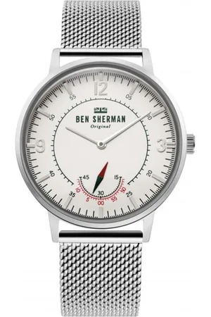 Ben Sherman Homme, Accessoires, Gris, Taille: ONE Size Montre Analogique en Acier Quartz Argent Blanc