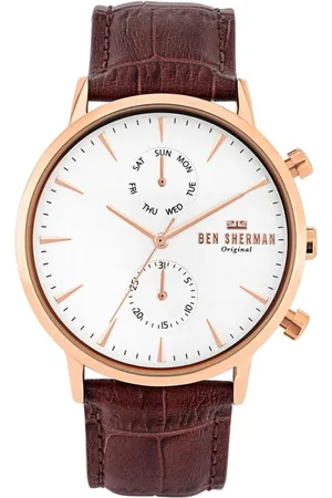 Ben Sherman Homme, Accessoires, Brun, Taille: ONE Size Montre en cuir analogique en quartz doré