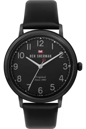 Ben Sherman Homme, Accessoires, Noir, Taille: ONE Size Montre analogique en cuir noir à quartz