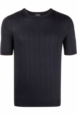 BARBA Homme, Tops, Bleu, Taille: XL T-shirt côtelé en Bleu