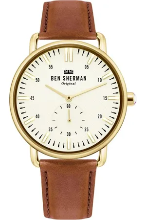 Ben Sherman Homme, Accessoires, Brun, Taille: ONE Size Montre en cuir doré à quartz