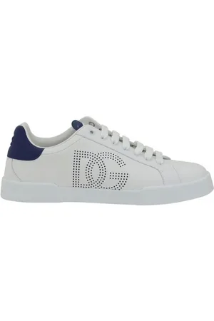 Dolce & Gabbana Homme, Chaussures, Blanc, Taille: 43 1/2 EU Baskets en Cuir à Lacets avec Logo