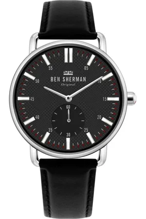 Ben Sherman Homme, Accessoires, Noir, Taille: ONE Size Montre en cuir noir à quartz