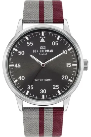 Ben Sherman Homme, Accessoires, Gris, Taille: ONE Size Montre analogique en acier inoxydable et tissu