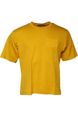 Dolce & Gabbana Homme, Tops, Jaune, Taille: S T-shirt Col Rond Logo Jaune Foncé