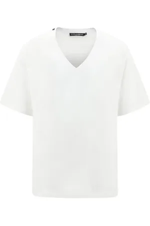 Dolce & Gabbana Homme, Tops, Blanc, Taille: M T-shirt en Coton Monochrome Col V