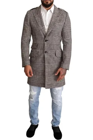 Dolce & Gabbana Homme, Manteaux, Gris, Taille: 3XL Trench-coat à carreaux gris avec poches