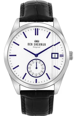 Ben Sherman Homme, Accessoires, Noir, Taille: ONE Size Montre Analogique en Cuir Gris à Quartz