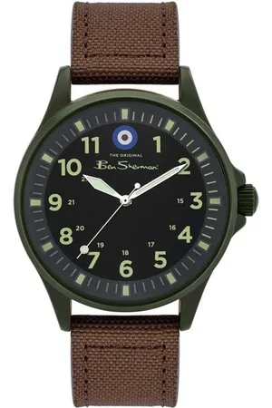 Ben Sherman Homme, Accessoires, Brun, Taille: ONE Size Montre Analogique en Cuir et Acier Vert à Quartz