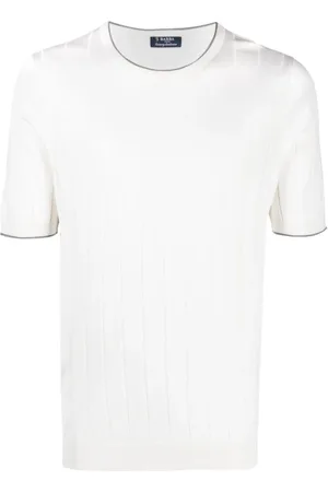 BARBA Homme, Tops, Blanc, Taille: XL Chemise tricotée à rayures à manches courtes