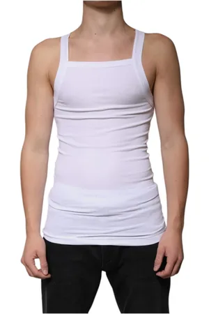 Dolce & Gabbana Homme, Tops, Blanc, Taille: S Débardeur Col Carré Blanc