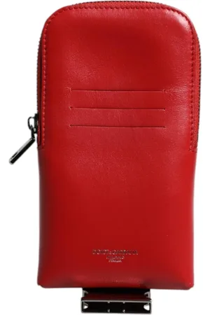 Dolce & Gabbana Homme, Accessoires, Rouge, Taille: ONE Size Porte-cartes en Cuir Rouge avec Logo