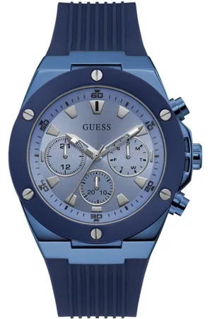 Guess Homme, Accessoires, Bleu, Taille: ONE Size Montre Poseidon en Silicone Bleu