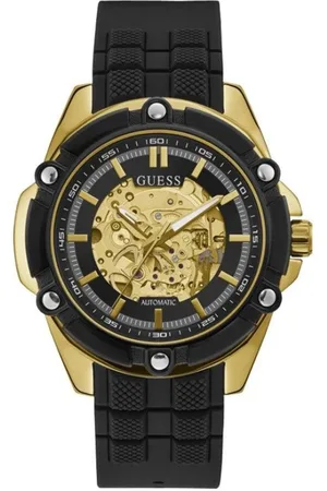 Guess Homme, Accessoires, Noir, Taille: ONE Size Montre Automatique en Résine avec Boîtier Blanc