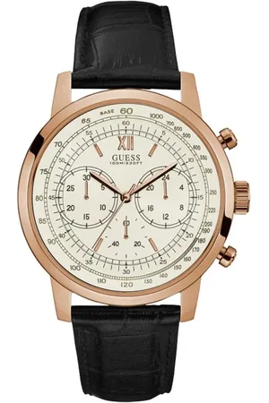 Guess Homme, Accessoires, Noir, Taille: ONE Size Montre Analogique en Cuir Noir à Quartz