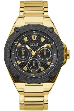 Guess Homme, Accessoires, Jaune, Taille: ONE Size Montre Analogique en Acier Doré à Quartz