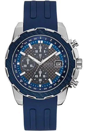 Guess Homme, Accessoires, Bleu, Taille: ONE Size Montre Analogique en Caoutchouc Bleu Quartz