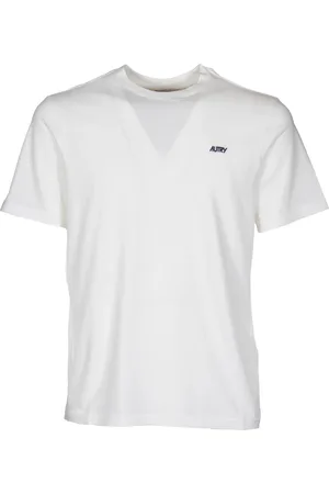 Autry Homme, Tops, Blanc, Taille: M T-shirt à Col Côtelé et Logo Brodé