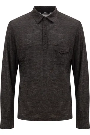 corneliani Homme, Tops, Gris, Taille: L Polo en Laine Gris Foncé Manches Longues