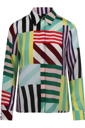 ALICE+OLIVIA Femme, Blouses et Chemises, Multicolore, Taille: 38 FR Haut à rayures à boutons et col