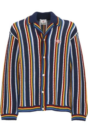 Casablanca Homme, Pulls, Multicolore, Taille: L Cardigan en coton rayé avec col
