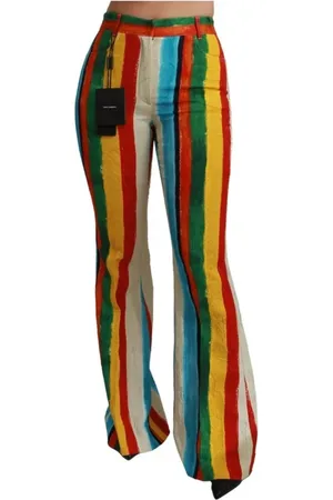 Dolce & Gabbana Femme, Pantalons, Multicolore, Taille: 36 FR Pantalon à Rayures Taille Haute Évasé