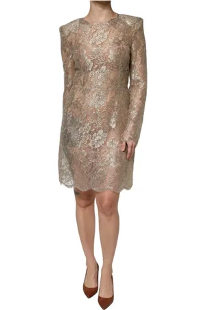 Dolce & Gabbana Femme, Robes, Jaune, Taille: 40 FR Robe Mini Sheath en Dentelle Florale Or
