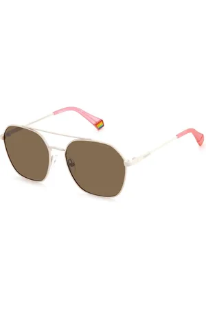 Polaroid Unisex, Accessoires, , Taille: ONE Size Lunettes de Soleil Octogonales en Acier Inoxydable avec Verres Polarisés Bronze