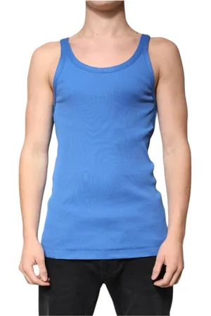 Dolce & Gabbana Homme, Tops, Bleu, Taille: L Débardeur sans Manches en Coton Bleu