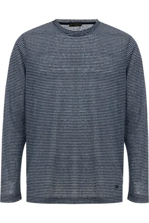 corneliani Homme, Tops, Bleu, Taille: L T-shirt à Rayures Bleues à Manches Longues en Lin