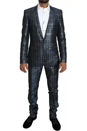 Dolce & Gabbana Homme, Costumes, Bleu, Taille: S Costume Slim Fit Brillant Argenté Bleu