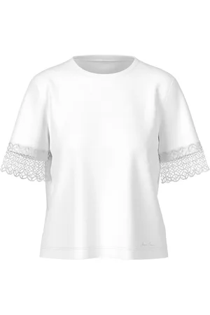 Marc Cain Femme, Tops, Blanc, Taille: 40 FR T-shirt à Manches en Dentelle