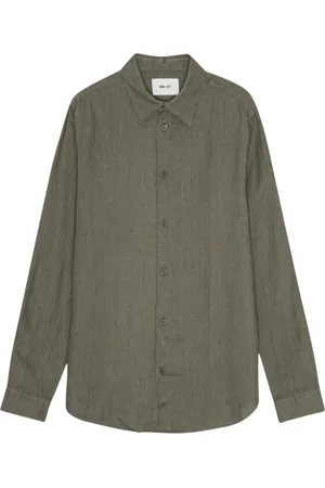 NN.07 Homme, Chemises, Vert, Taille: M Chemise en Lin Premium avec Boutons Ton sur Ton