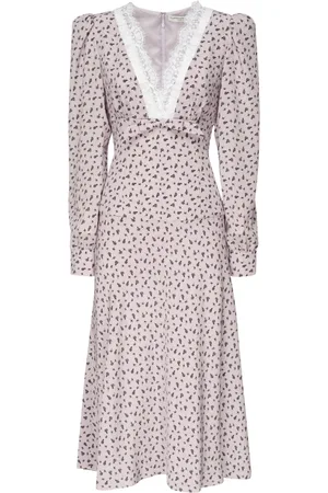 Alessandra Rich Femme, Robes, Rose, Taille: 36 FR Robe Rose en Soie Imprimé Roses en Longueur Midi