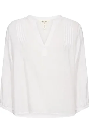 Part Two Femme, Blouses et Chemises, Blanc, Taille: 48 FR Chemisier Blanc avec Plis et Col en V